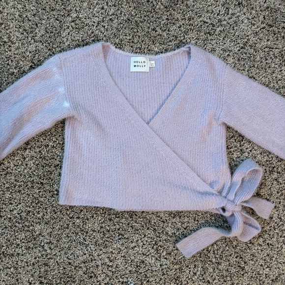 Hello Molly Kokedama Fuzzy Knit Wrap Sweater Cardigan Purple Size Small - Picture 2 of 9